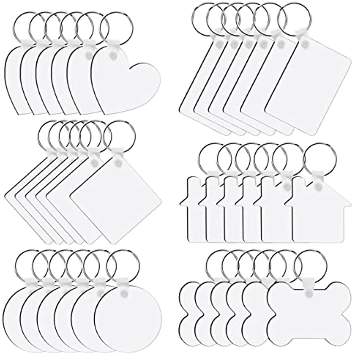 

36 Pack Sublimation Blank Key Chain, 6-Style 6 Pcs/Style Heat Transfer Double Side Printed MDF DIY Keychain with Key Rings