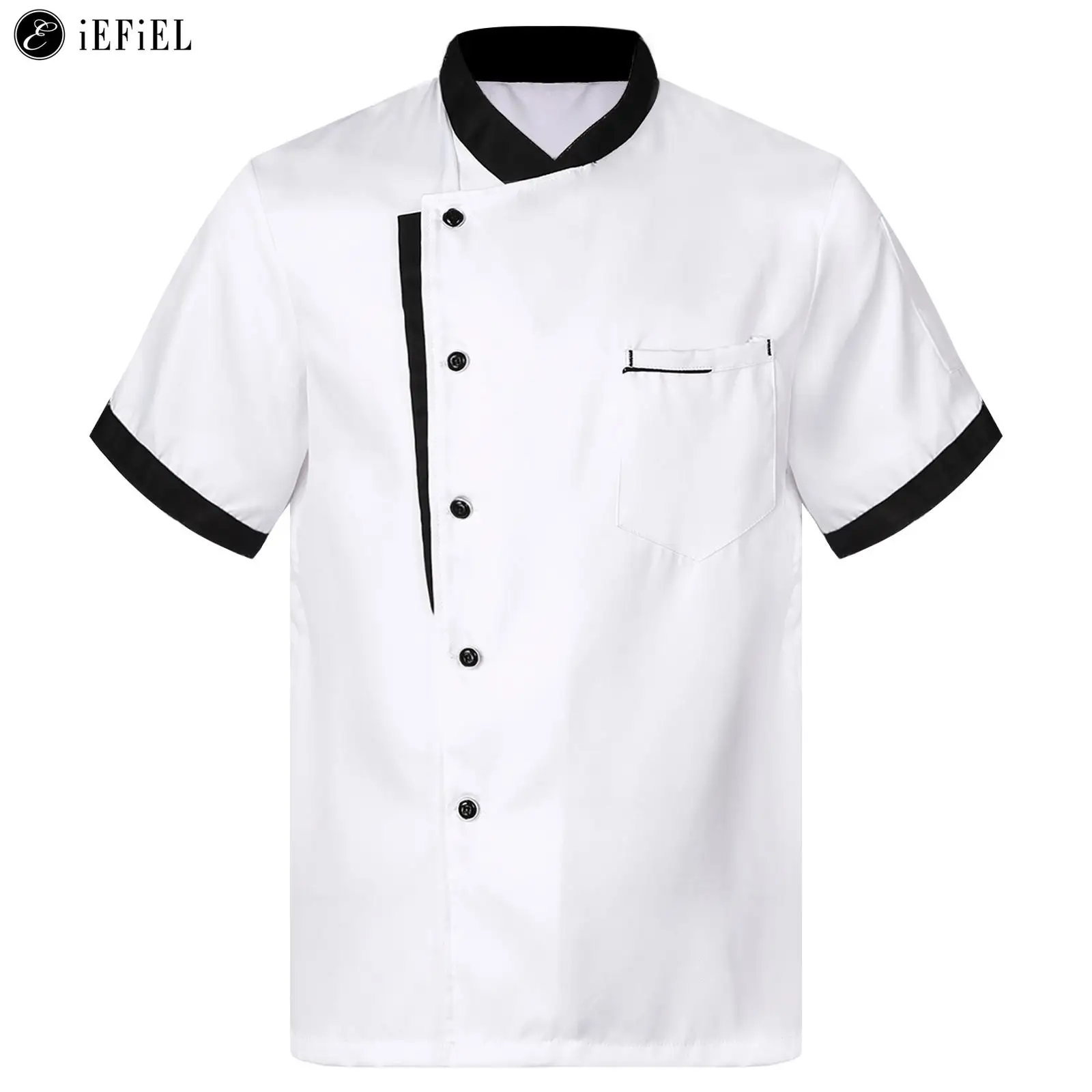 

Унисекс Мужская Рабочая форма, рубашка шеф-повара с коротким рукавом, топы, искусственный костюм для ресторана, жакет для пекарни, столовой, рабочая куртка, пальто