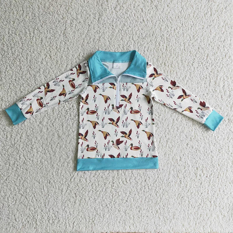 

Boutique children's clothing half zip pullover long sleeves hunting Duck clothing wholesale boy's clothing cotton pullover style