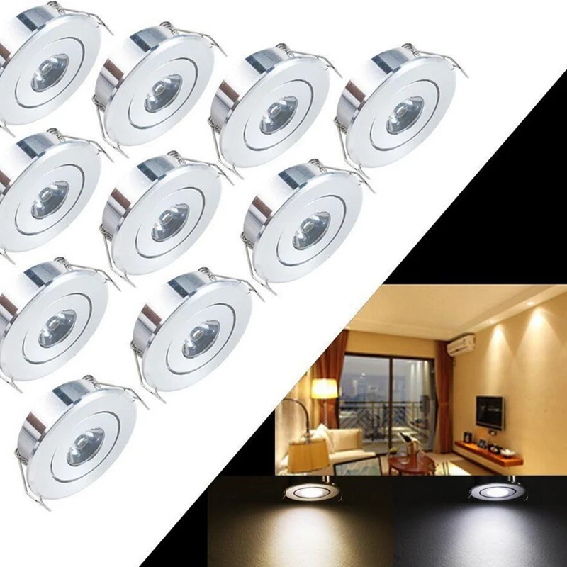

moonlux 10pcs 1W LED Recessed Small Cabinet Mini Spot Lamp Ceiling Lighting Kit Fixture
