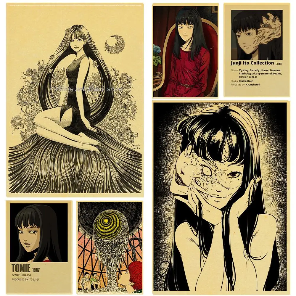 

Vintage Animation Horror stories Junji Ito Posters Room Decoration Kraft Posters Wall Decor Paintings