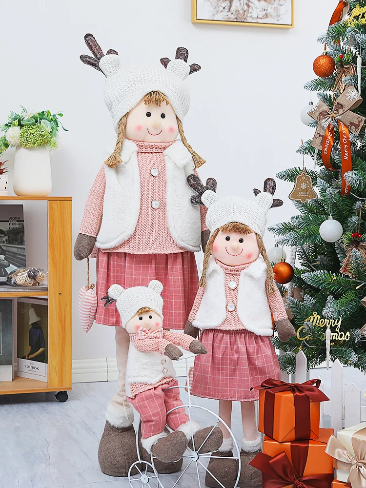 

Большой размер 115 см рождественские розовые растягивающиеся игрушки Санта-Клаус Снеговик плюшевые стоячие куклы милый велосипед мальчик девочка игрушка Рождественский Декор