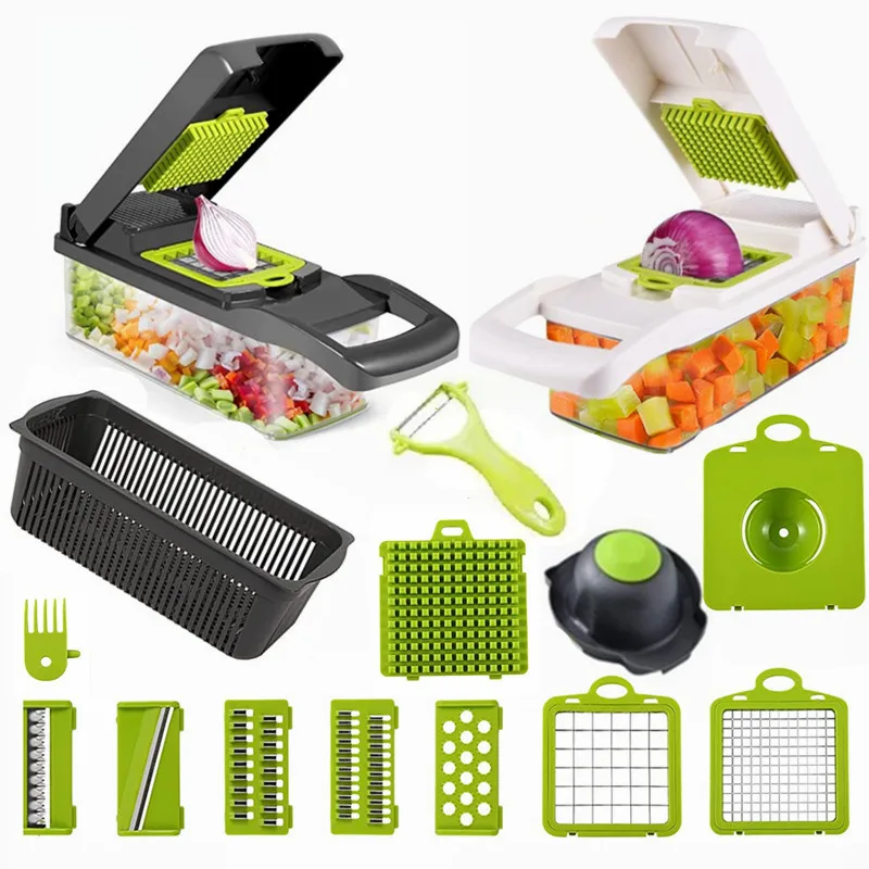 

14 In 1 Multifunctional Vegetable Cutter Slicer With Basket Potato Chopper Carrot Grater Slicers Gadgets Kitchen Accessories