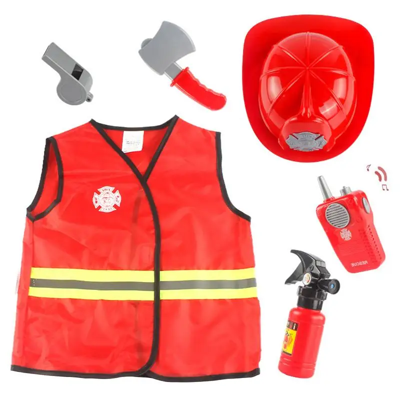 

Children Firefighter Role Play Comfortable Fireman Costume Professional Experience Clothing Uniform Fun Interaction Game Set