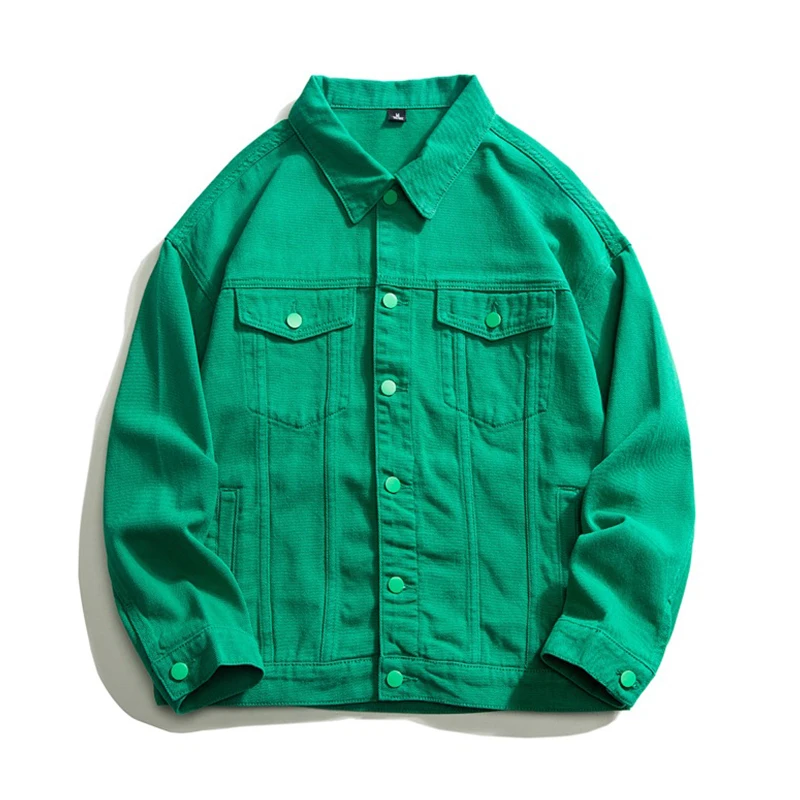 

Мужская джинсовая куртка с отложным воротником, зеленая и белая мешковатая Повседневная трендовая уличная одежда в стиле хип-хоп, цвет сини...