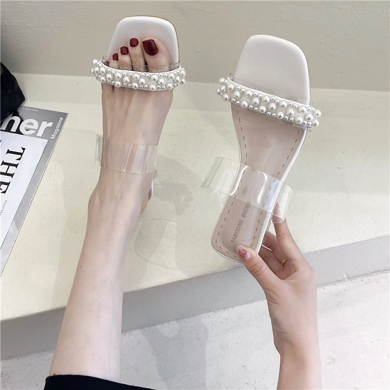 

2022new Summer Ladies Slippers Fashion Outer Wear Party Banquet Low Heel Square Head Temperament All-match Women Slippers