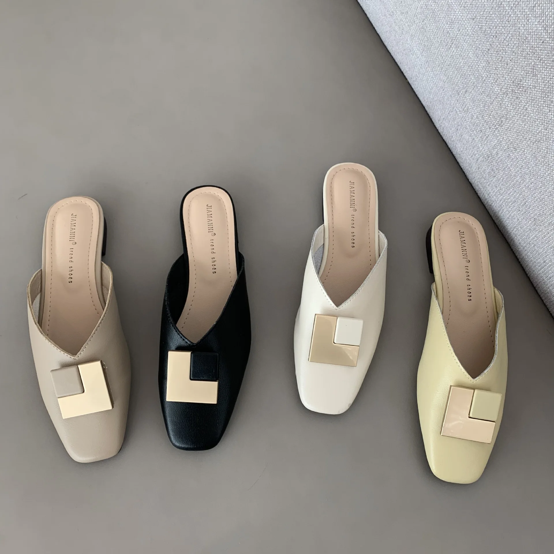 

Туфли женские с квадратным носком, базовые Шлепанцы из искусственной кожи, квадратный носок, закрытый блок, Нескользящие, на каблуке-копытц...