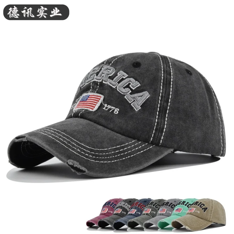 

Cross-Border Three-Dimensional Embroidery Baseball Cap America Embroidered Peaked Cap Washed Distressed Cap Sun Hat Cb352
