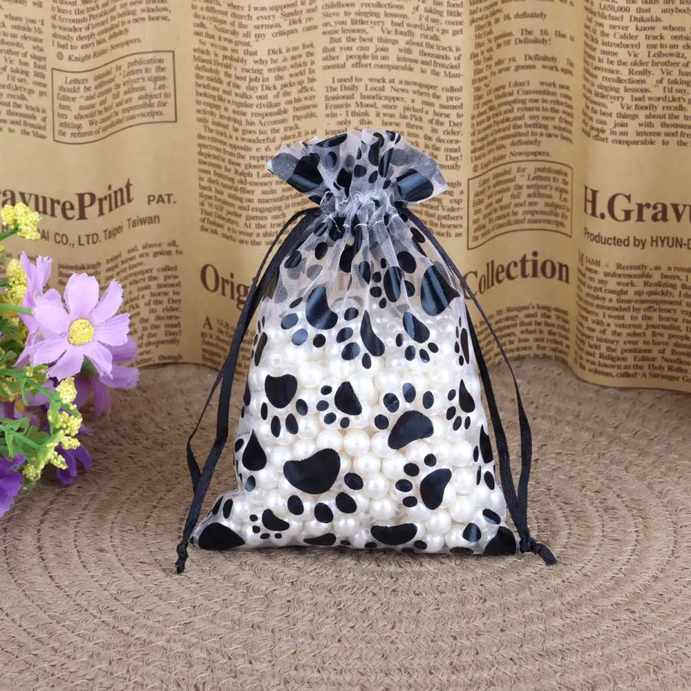 

20pcs/lot New Organza Gift Bag Black Cat Claw Wedding Candy Bags Exquisite Jewelry Packing Lovely Drawstring Pouch Wholesale