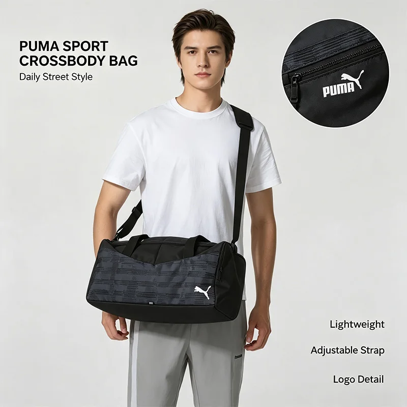 Фото Спортивная сумка Puma через плечо, черная, с регулируемым ремнем, легкая, прочная, универсальная, для повседневного использования, в уличном стиле, мужская, повседневная сумка-кошелек №3
