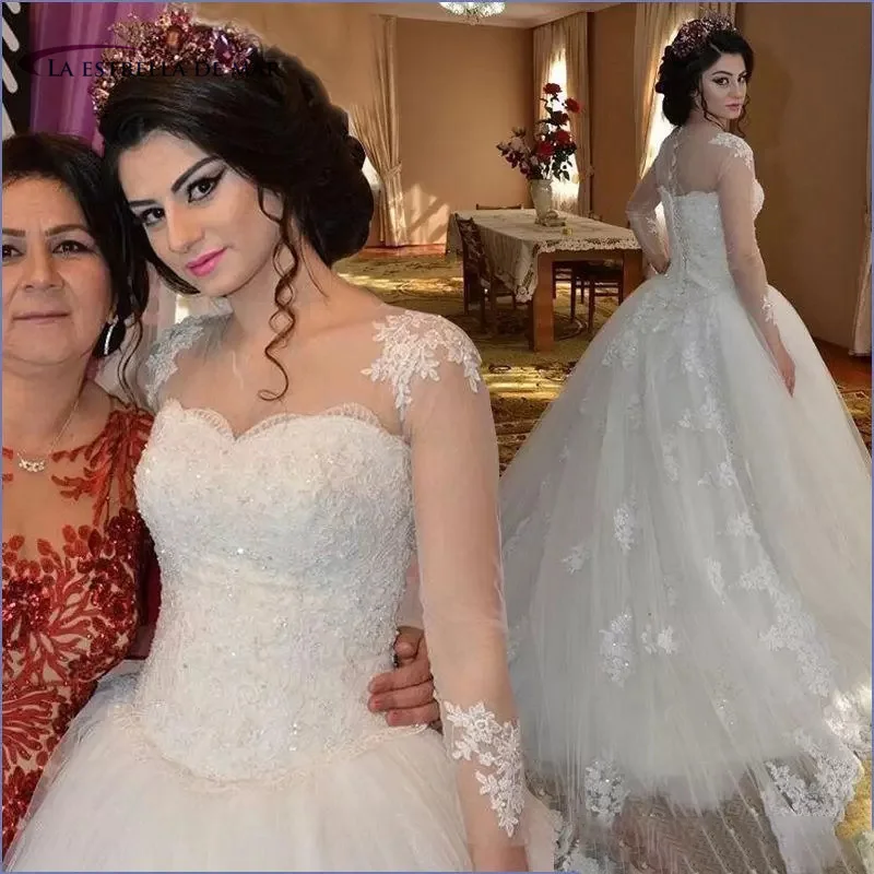

Бальное Платье, Свадебные платья для невесты, Тюлевая аппликация с длинными рукавами, платье принцессы, свадебное платье со шлейфом, Турция, Дубай