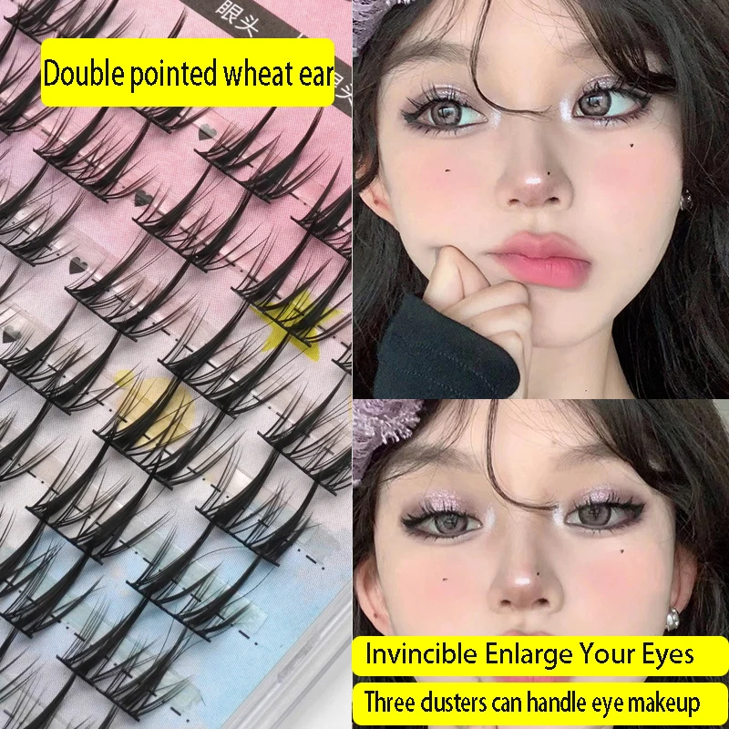 

Double pointed wheat ear false eyelashes lazy trilogy tool eyelashes thick black stem natural single cluster personal eyelashes