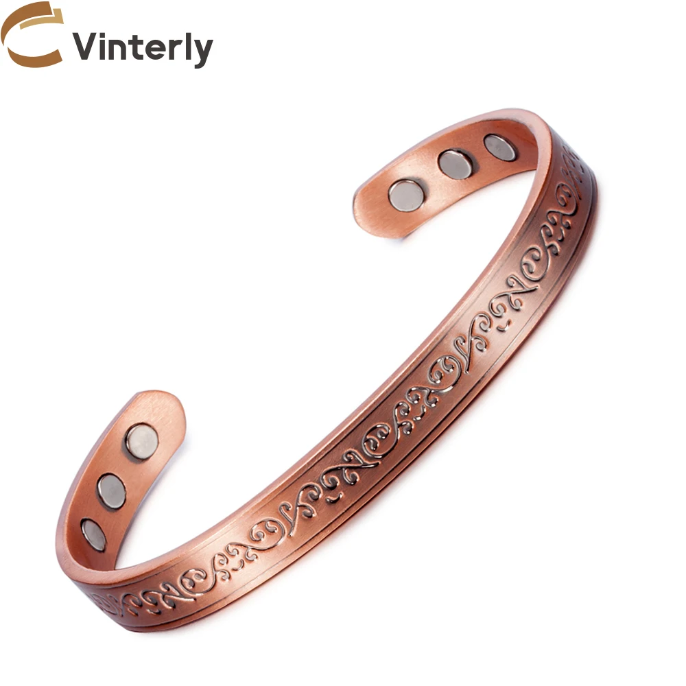 Vinterly браслеты из чистой меди магнитные винтажные Цветочные 8 3 мм регулируемые