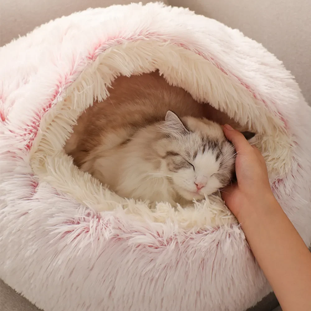 

Round Long Plush Pet Kitten Cave Cat Bed Basket House Sleepping Mat for Small Dog Chihuahua Cat's Nest Cozy and Warm Sleeping Cu