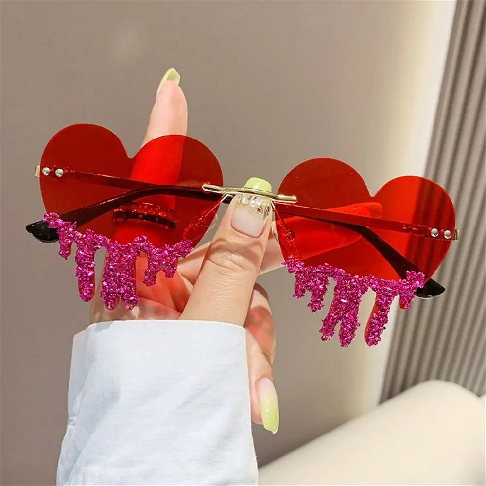 

Luxury Shiny Heart Sunglasses Women Rimless Tear Shape Brand Designer Sun Glasses Female Bling Party Beach Shades Gafas De Sol