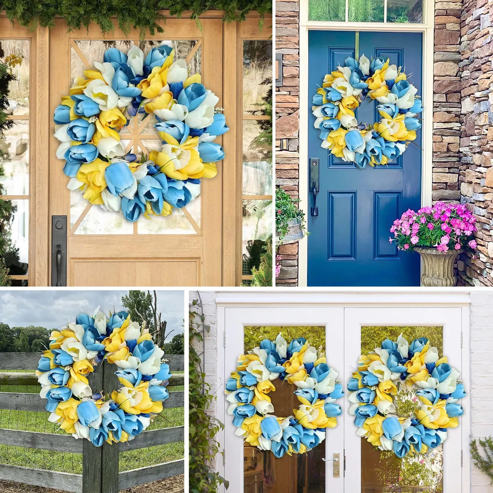 

Гирлянда для входной двери, синяя приветственная гирлянда из искусственных цветов, Весенняя гирлянда для двери, стены, окна, свадьбы, декор ...