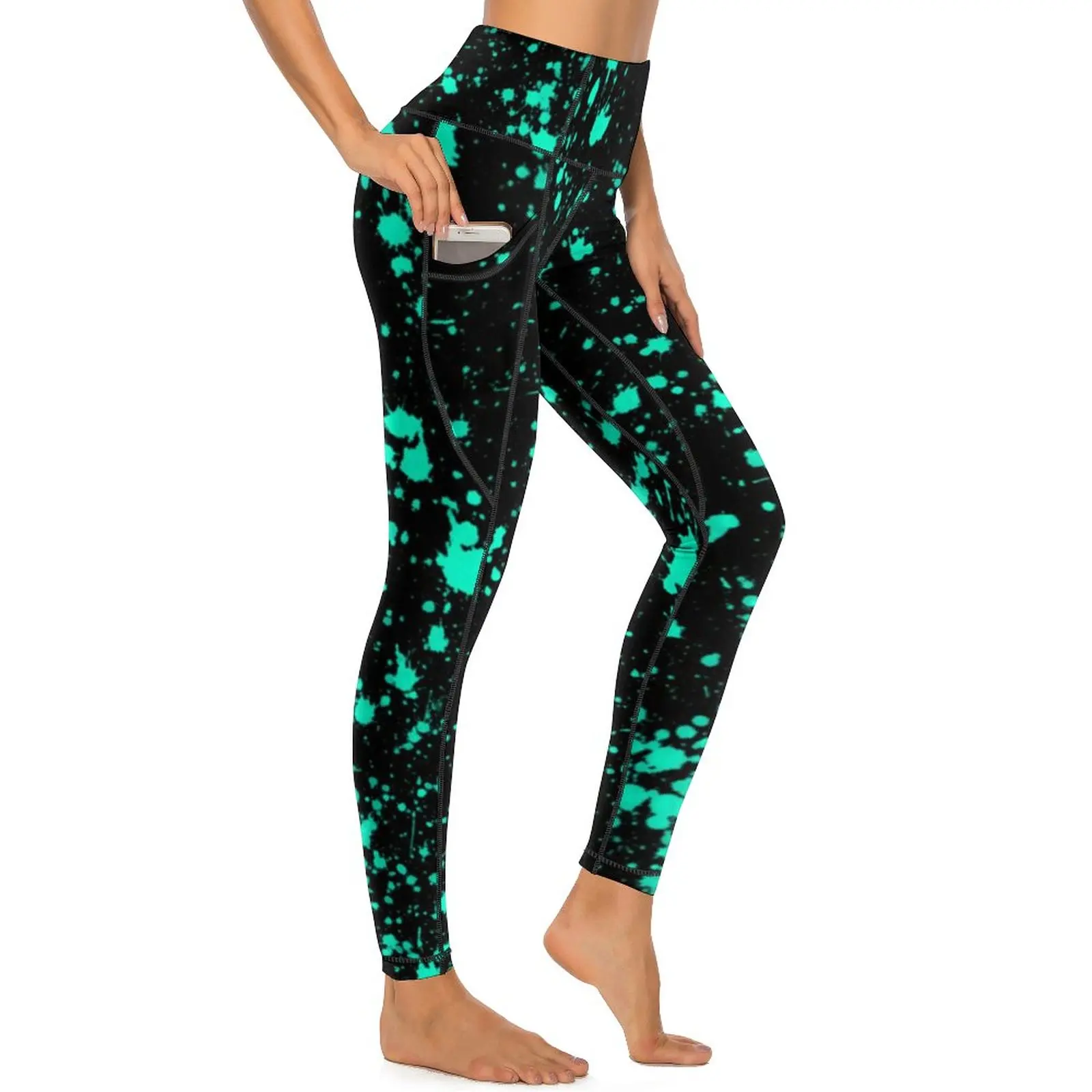 

Mint Paint Splatter Leggings Sexy Artistic Splash Push Up Yoga Pants Vintage Elastic Leggins Lady Graphic Workout Sports Tights