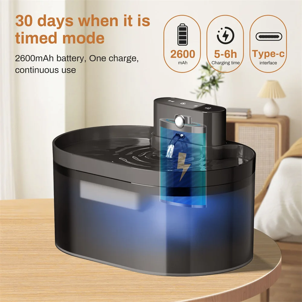 2. Беспроводной водяной фонтан для кошек на 2 л Автоматический домашних животных с