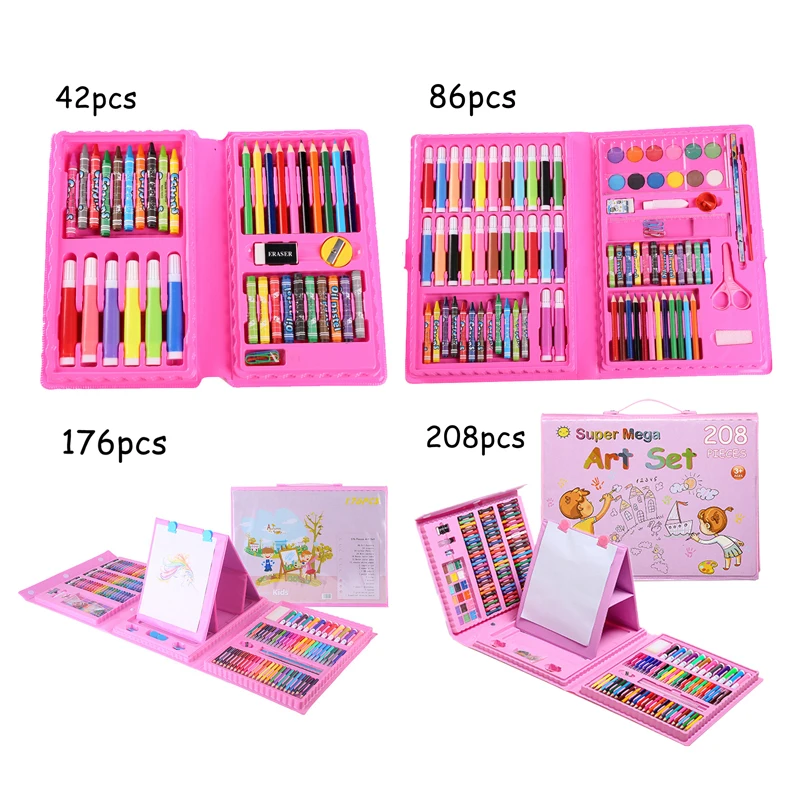 Children Drawing Set Art Painting 42-208Pcs Watercolor Pencil Crayon Water Pen Drawing Board Educational Toys For Kids Gift images - 6