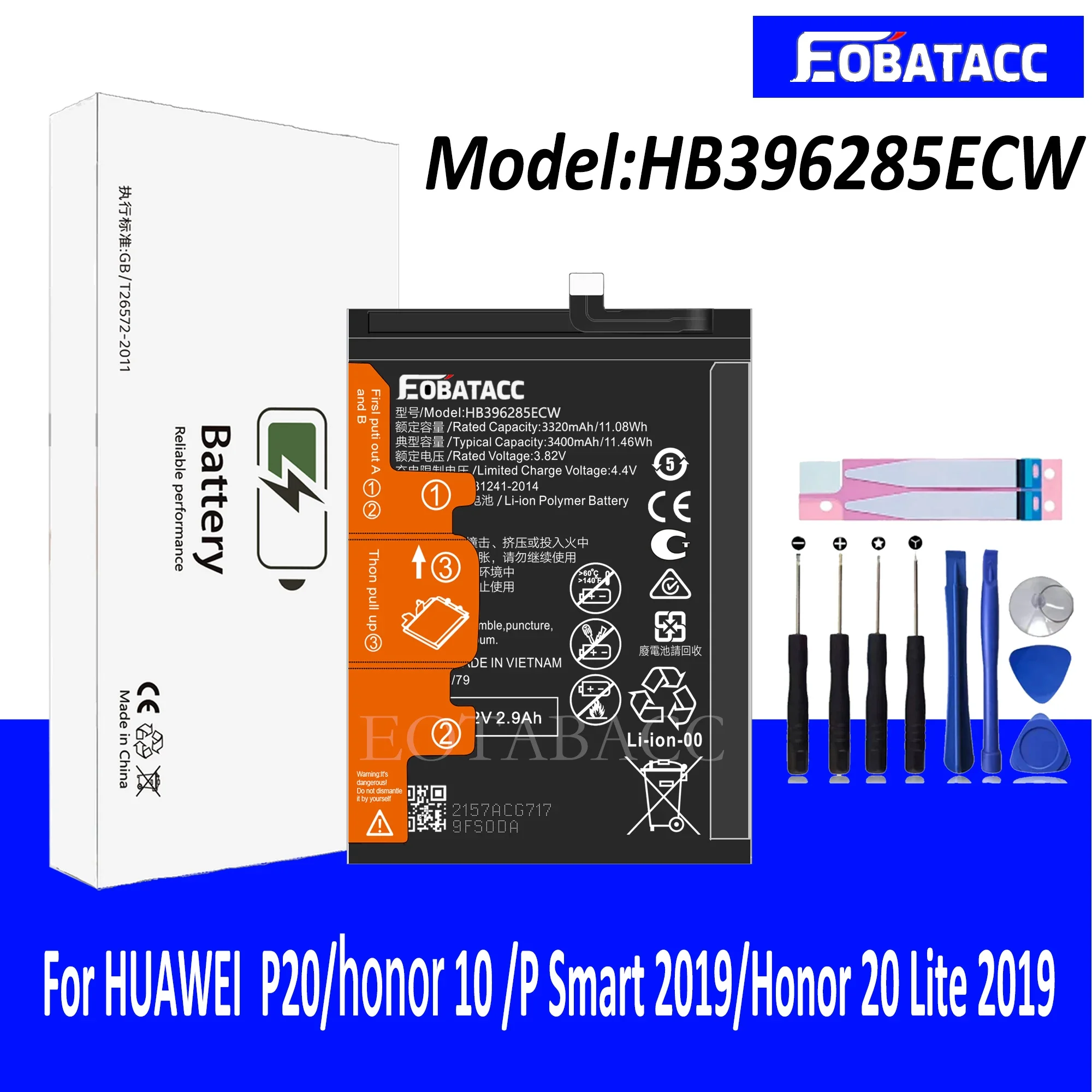 100% Новый оригинальный аккумулятор EOTABACC HB396285ECW для HUAWEI P20/Honor 10 /9/p Smart 2019/Honor 20 Lite 2019 +
