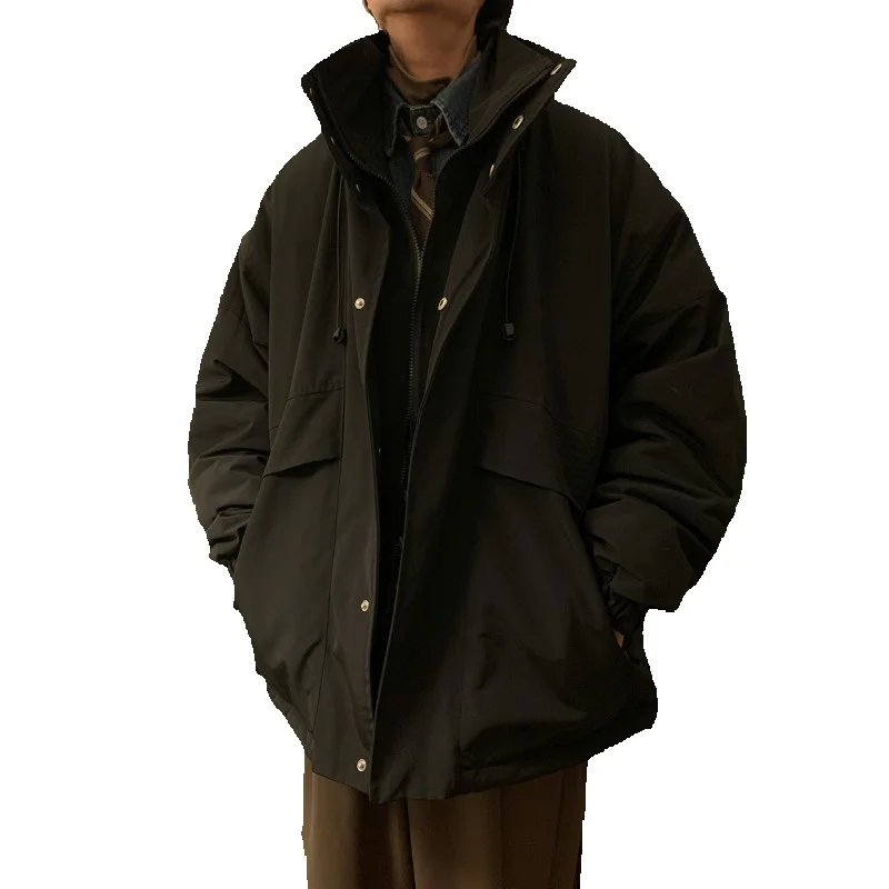 Winter Jacket Men Warm Fashion Apricot Black Thick Jacket Men Streetwear Korean Loose Thicken Short Coat Mens Parker Clothes