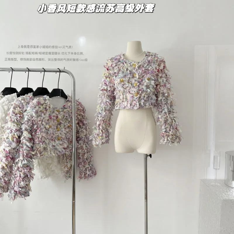 

Женская куртка с длинным рукавом, розовая короткая куртка в французском стиле, модное и удобное плотное пальто премиум-класса