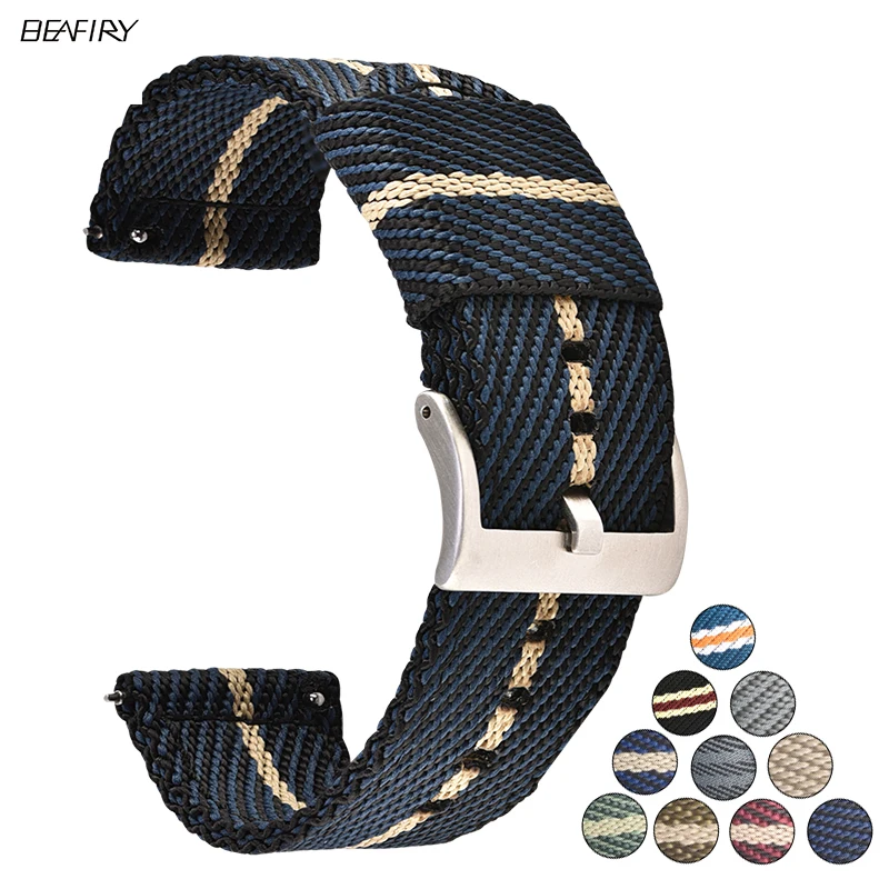 BEAFIRY Twill Nylon Watch Band 18mm 20mm 22mm 24mm Quick release Watch Straps Watchbands fit huawei samsung seiko black blue red