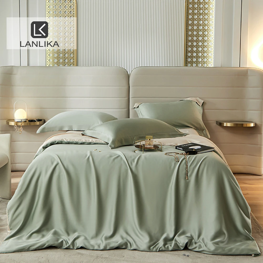 

Lanlika Women Luxury 100% Silk Bedding Set Summer Solid Color Bed Sheet Pillowcases Quality Quilt Cover Bed Set Fitted Sheet