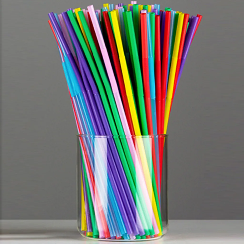 

100Pcs Flexible Disposable Plastic Drinking Straws Multi-Colored Striped Bendable Elbow Supplies Color Random Straws Party Event