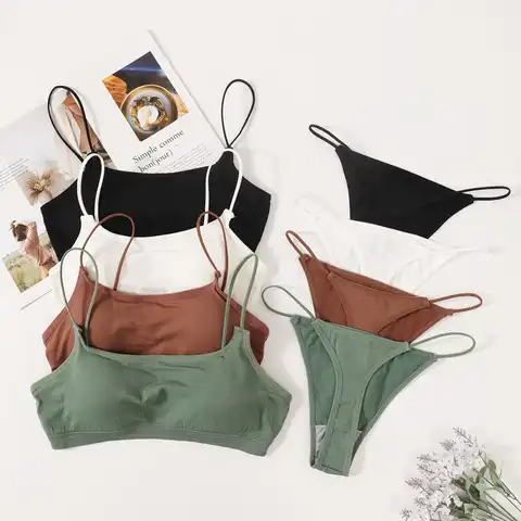 Women Seamless Bra Set Wireless Tube Bras Brazilian Underwear Thongs Panties Female Fitness Crop Tops Sports Lingerie Set