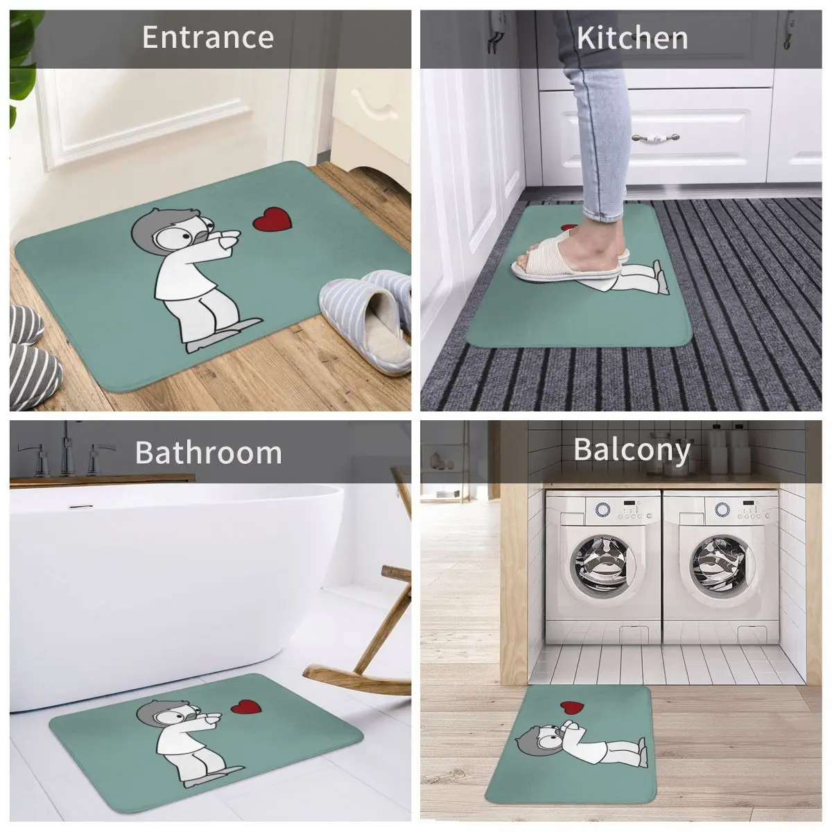 

Door Mat John Hearts Decor 3D Rug Carpet Bathmat Non-slip Entrance Living Room Home Kitchen Durable Bathroom Balcony