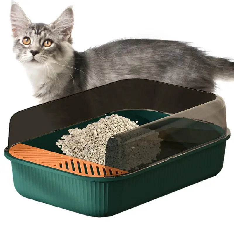 Semi-enclosed Sifting Litter Box With High Sides Detachable 