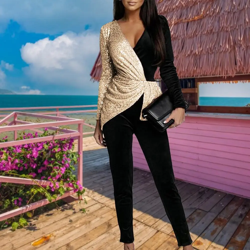 

Summer Romper Contrast Color Women Romper Breathable Deep V Neck Women Romper