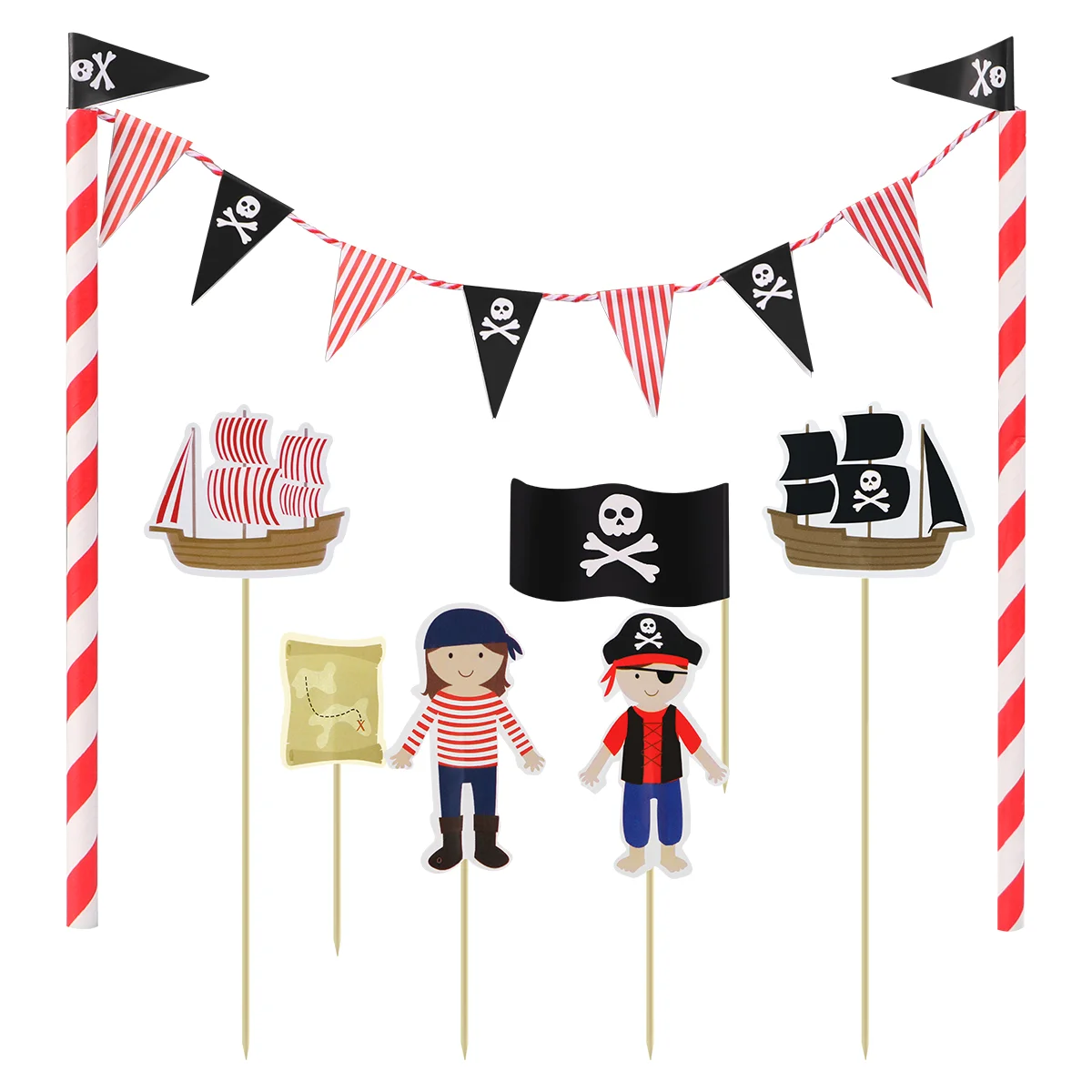 

Tinksky Cartoon Birthday Cake Garland Bunting Flag Topper Wraper Sets Decorating Kits Baby Boy Shower Pirate Party Favors