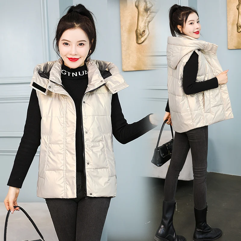 PinkyIsBlack 2022 New Autumn Women Winter Down Vest Removable Hooded White Duck Down Coat Parka Ladies Sleeveless Waistcoat