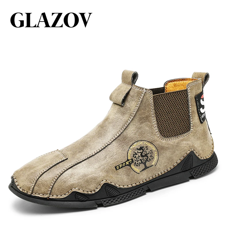 

GLAZOV Winter Men's Boots Genuine Leather Outdoor Men's Work Snow Boots Western Boots Waterproof Men's Snow Motorcycle Boots