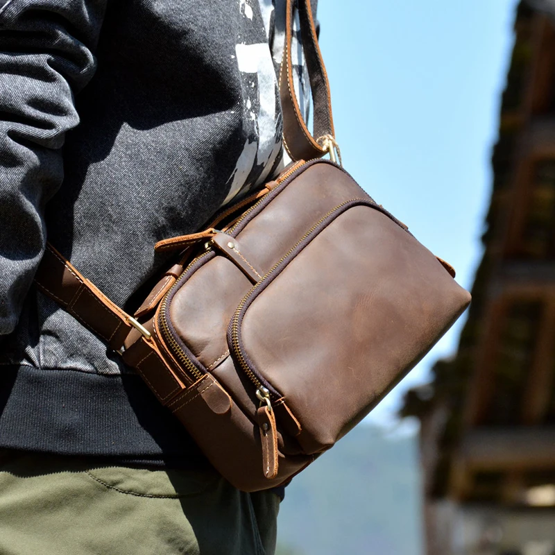 

Сумка AETOO мужская из воловьей кожи, саквояж кросс-боди в стиле ретро, чемоданчик на плечо из кожи Крейзи Хорс, повседневный мессенджер