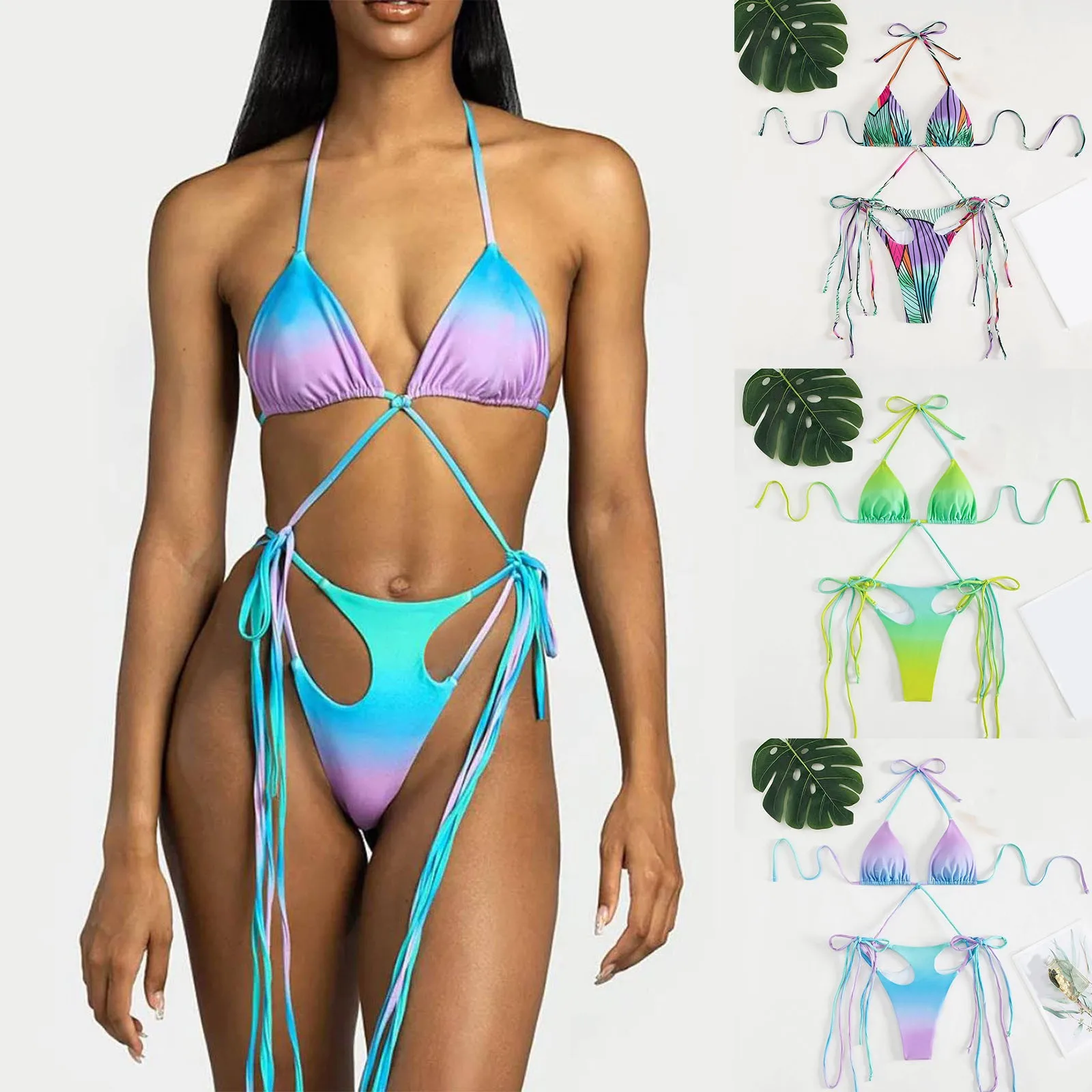 

Women High Waist Bikini Push Up Bikinis Print Swimsuit Padded Solid Swimsuit Brazilian Bandage Summer Beach Wear Swimming