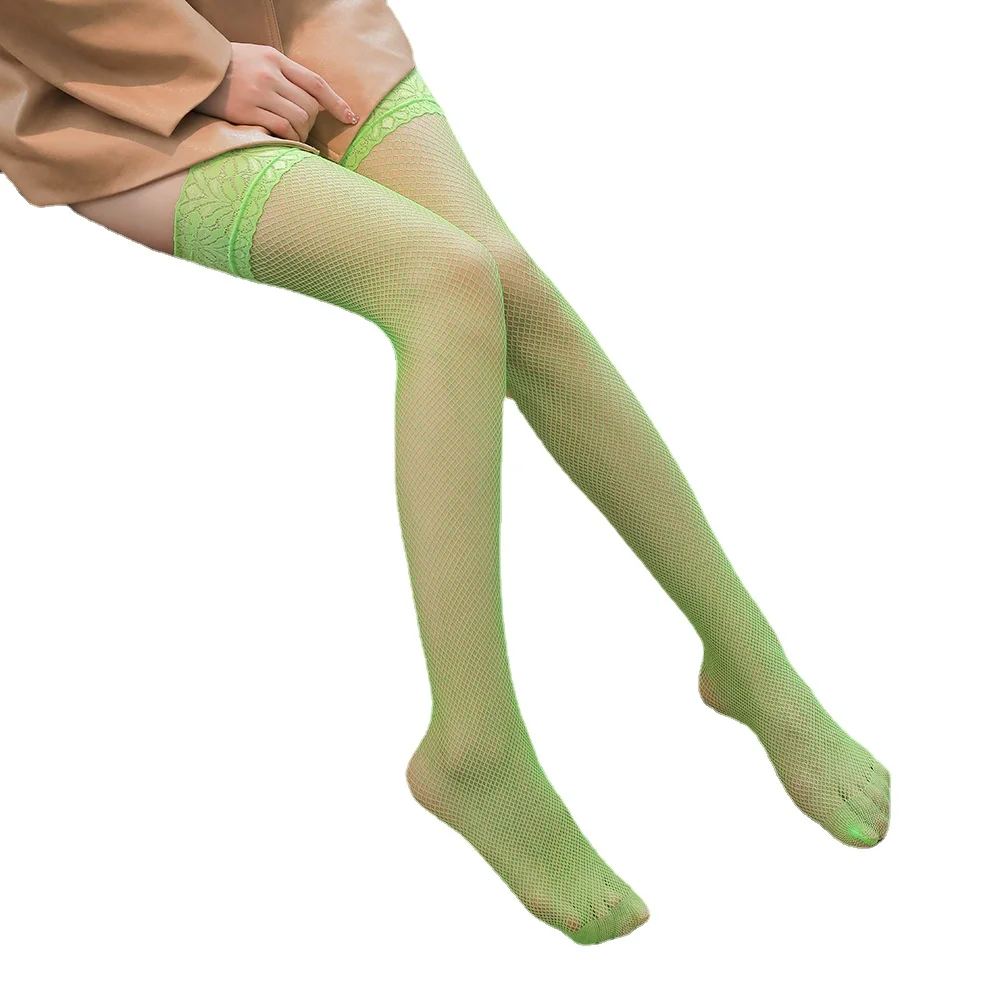 Women's Non-slip Silicone Stockings 1Pair Lace Stay Up Stockings Sexy Fishnet Hosiery Women Thigh High Stockings Fashion 7 Color