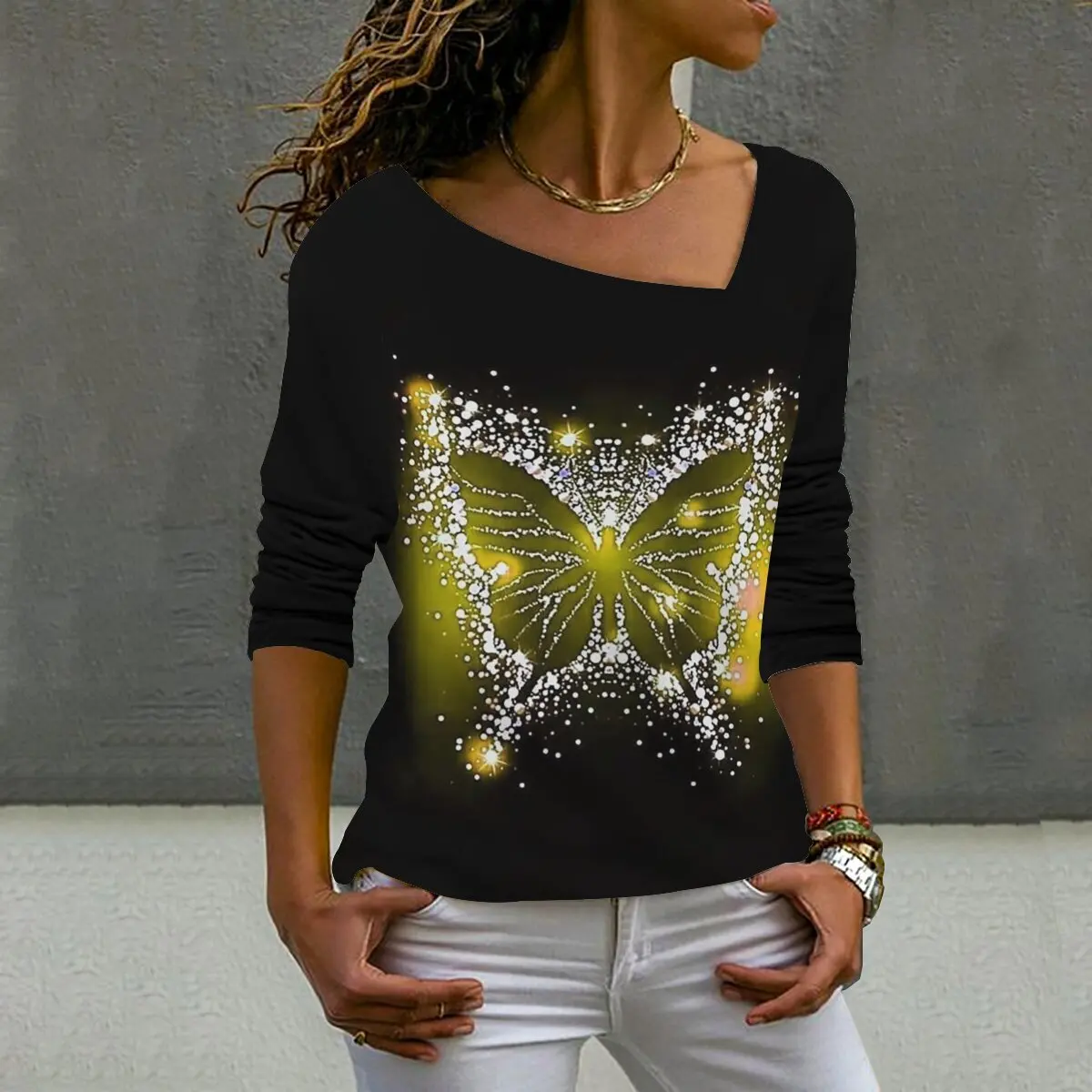 

Женский Осенний топ со змеиным рисунком и диагональным воротником