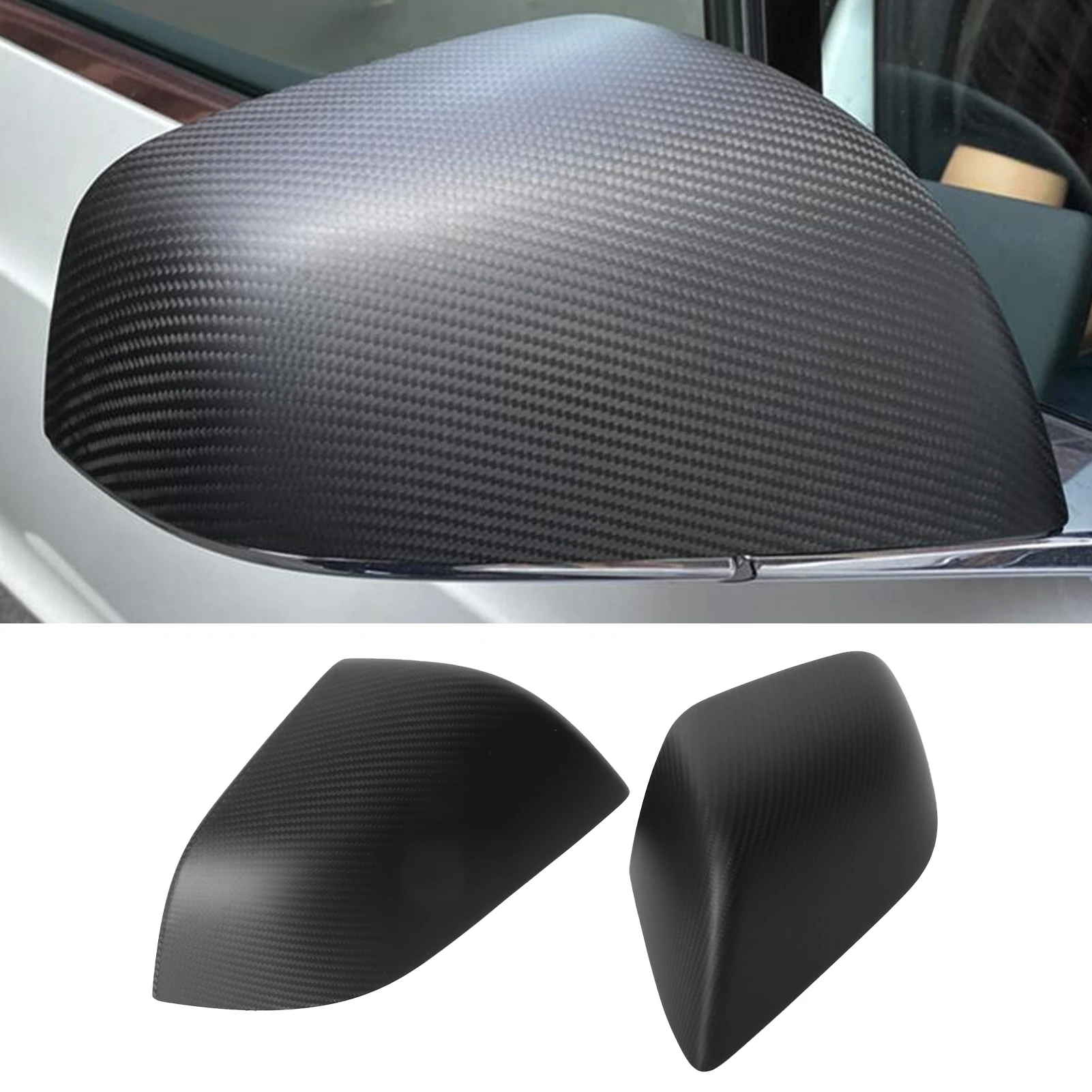 

2pcs Rearview Mirror Cover Add-On Matte Carbon Fiber Cap Decorative Shell Replacement For Tesla Model 3 2018-2021
