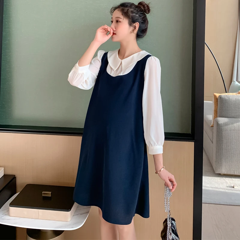

917 2022 3XL 4XL Spring Korean Fashion Patchwork Maternity Dress Sweet Cute A Line Clothes for Pregnant Women Pregnancy Clothing