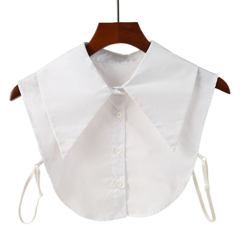 

Preppy Style White Half Shirt for Women Medium Pointed Lapel Fake Collar Dickey T8NB