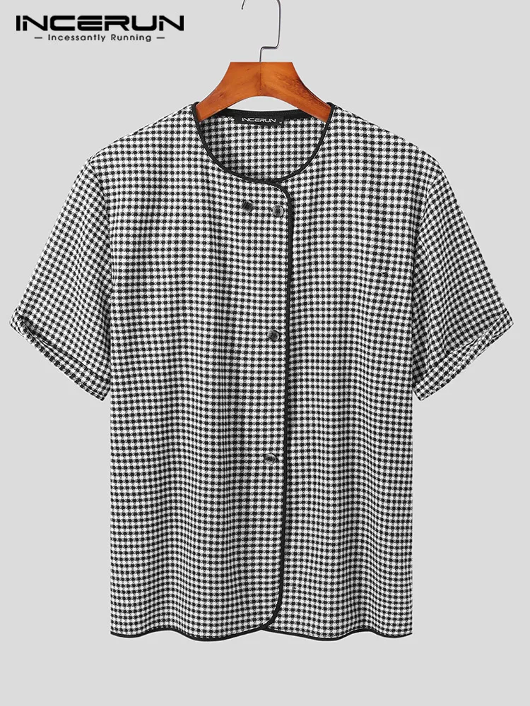 INCERUN Summer 2022 New Men's Plaid Short Sleeve Shirts Casual Streetwear Male All-match Simple Button Up Clubwear Blouse S-5XL
