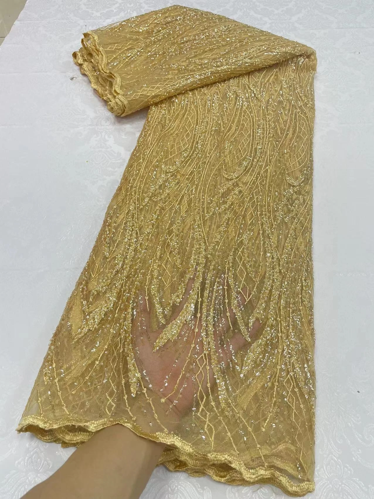 

2024 Высококачественная африканская нигерийская кружевная ткань, вышивка, тюль, чистый свадебное платье, гипюр, блестки для шитья бусин, 5 ярдов