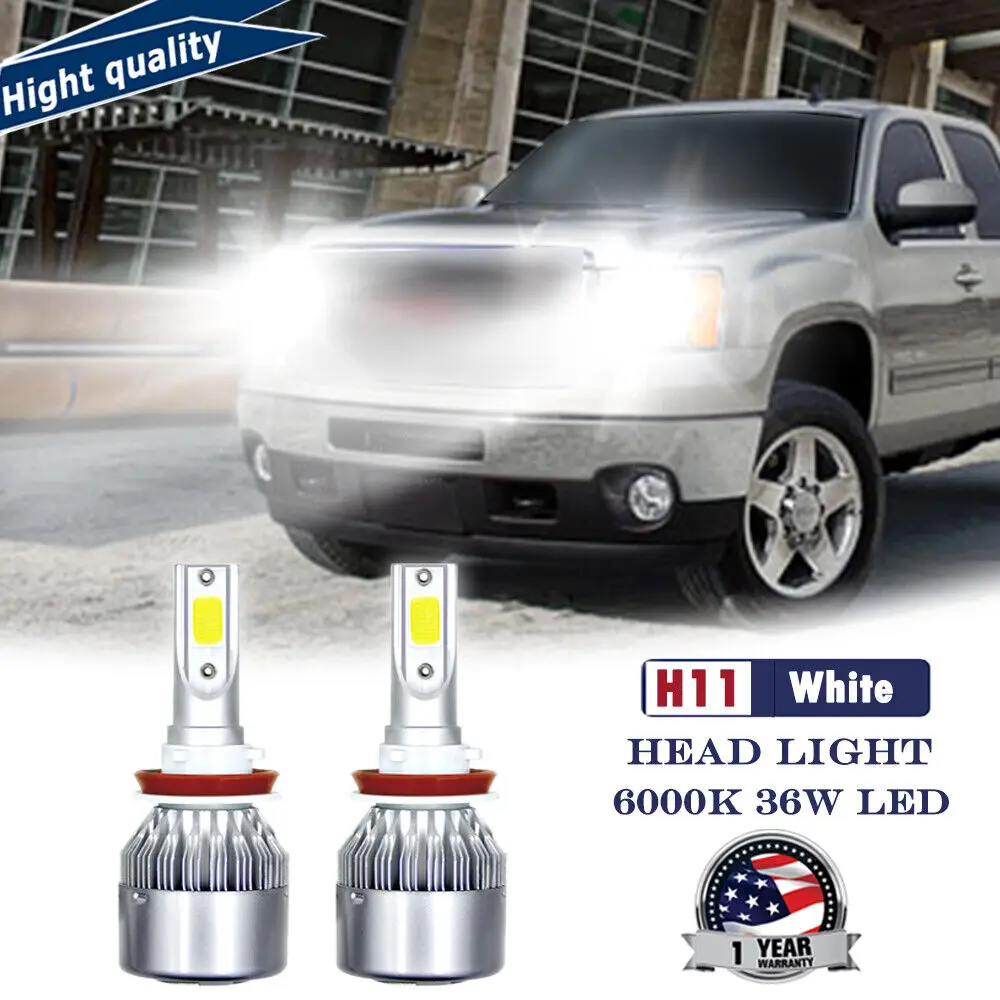 

2x 6000K H11 COB LED Headlight Kit Low Beam 36W 3800LM For GMC Sierra 1500 07-13