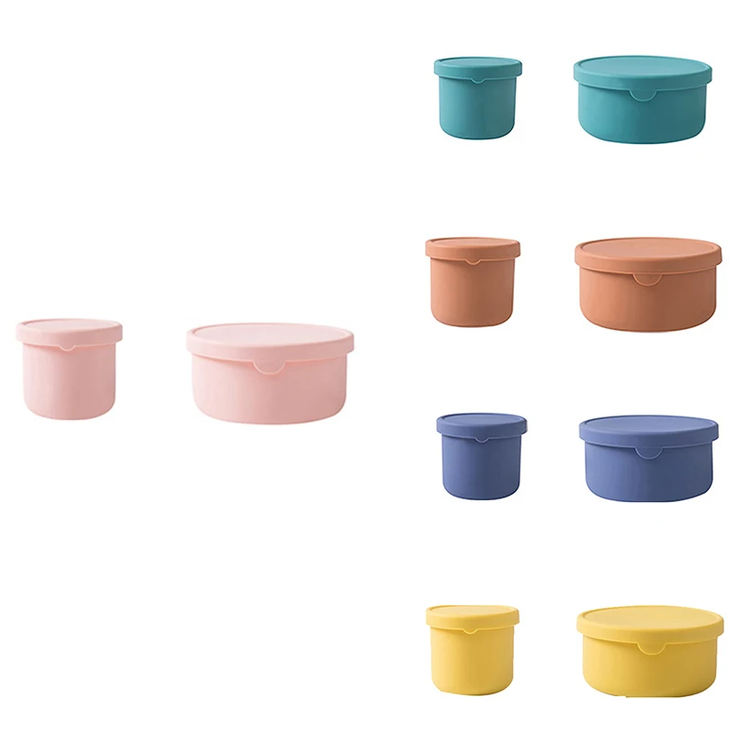 

2PCS Sealed Lid Silicone Food Storage Container For Kitchen Lunch Box Meal Container