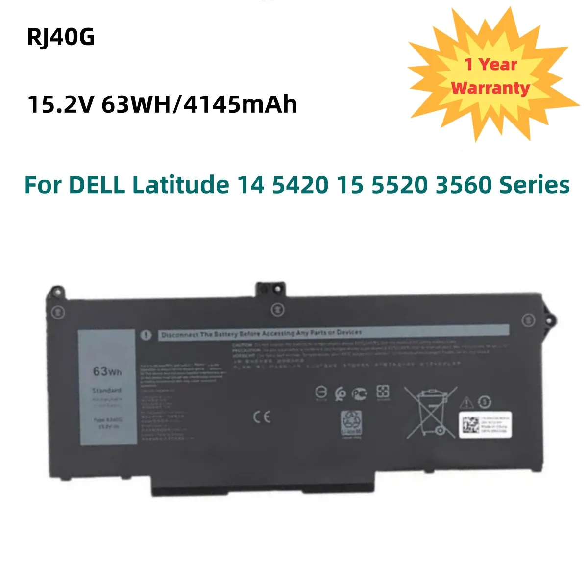 Аккумулятор для ноутбука RJ40G Dell Latitude 5520 5420 Precision 3560 серии P104F P137G 01K2CF 075X16 0WK3F1 15 2 В 63