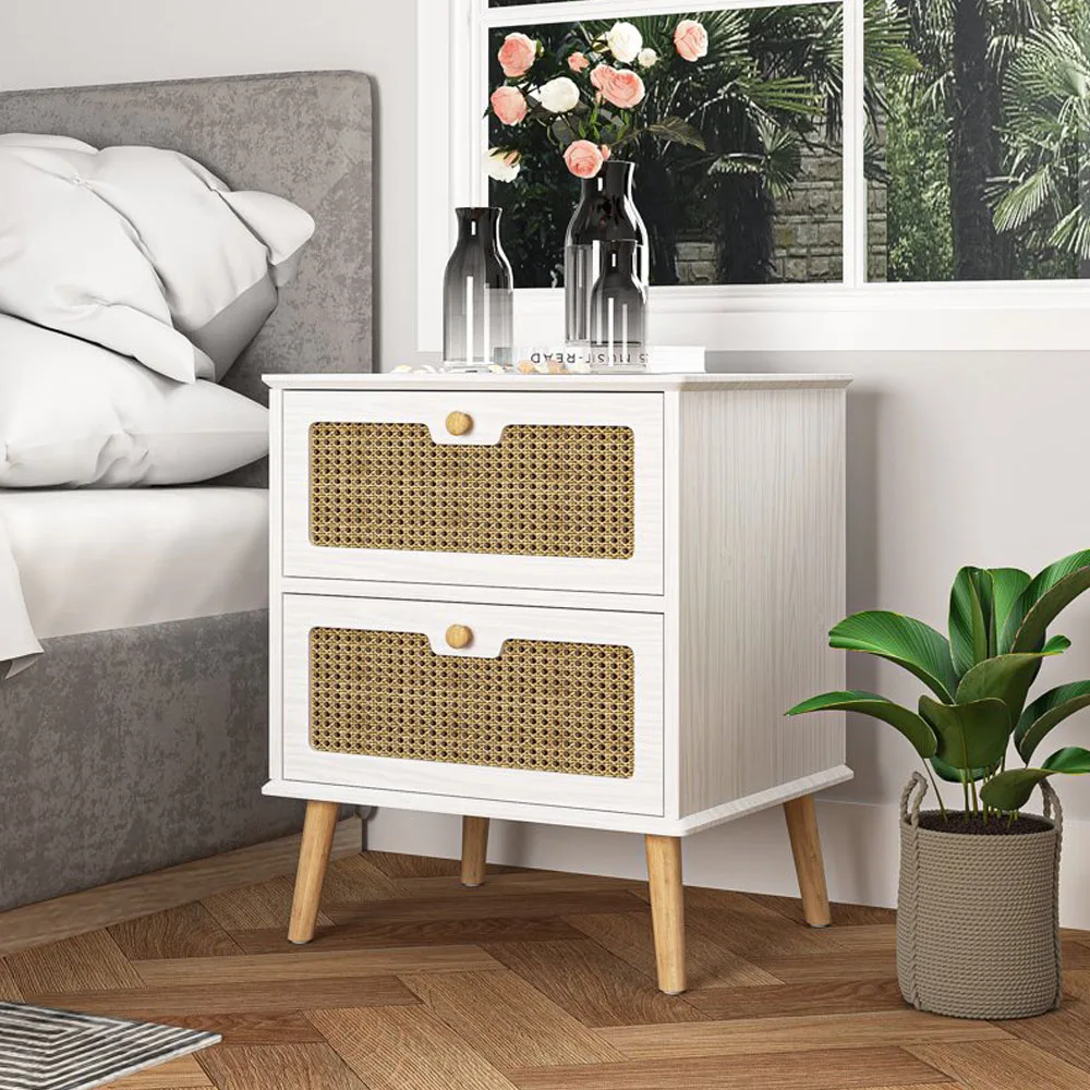 

Белая тумбочка для спальни с выдвижным ящиком, деревянный ротанговый прикроватный столик, гостиная, боковой стол, мебель для спальни