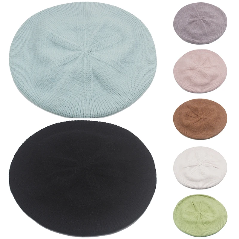 

Fashion Female Hat Solid Color Girls Warm Beret Vintage Knitted Beret Hat Women Autumn Winter Children Artist Painter Cap Bonnet